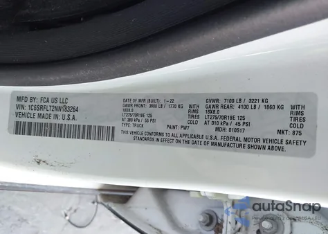 2022 Ram 1500 Rebel 4X4 5'7 Box z USA, uszkodzony, nr VIN 1C6SRFLT2NN183264